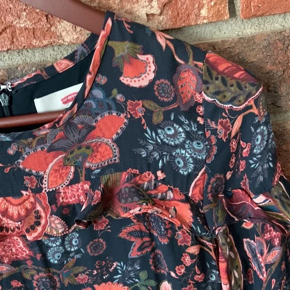 Loft Blue Coral Hydrangea Floral Ruffle Long Sleeve Dress - Picture 8 of 12